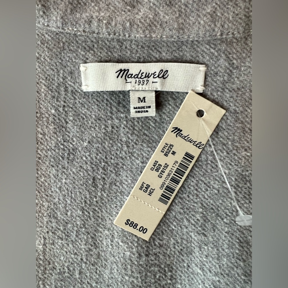 NWT Madewell Flannel Gray Button-Up Shirt Medium - Picture 4 of 5